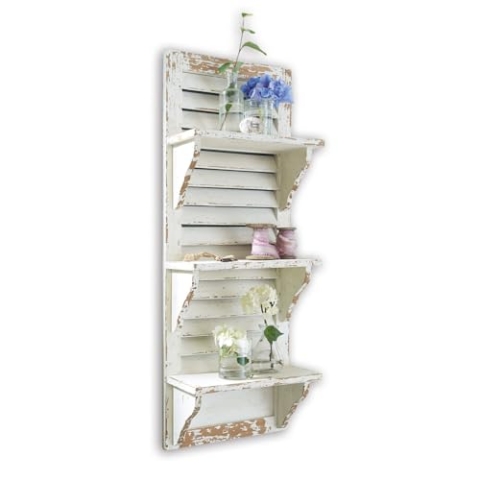 Loberon Wand-Regal Morclerey, Reizvolles Shabby-Flair, Landhaus-Stil, Rückwand im Lamellenlook, mit Antik-Finish, Konsole, Kiefernholz, Tannenholz, antikweiß