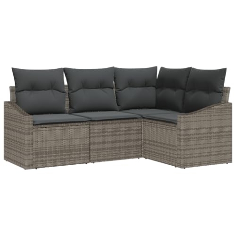 vidaXL 4-teiliges Garten Sofa Set mit Kissen Grau Poly-Rattan Modernes Ecksofa Patio Möbel für Outdoor-Sitzgelegenheiten Modular