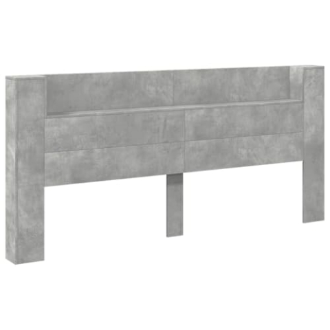 vidaXL LED Kopfteil, Bettkopfteil mit Ablagen, Betthaupt für Schlafzimmer, Kopfteil-Regal Bücherregal-Kopfteil, Betongrau 220x16,5x103,5cm