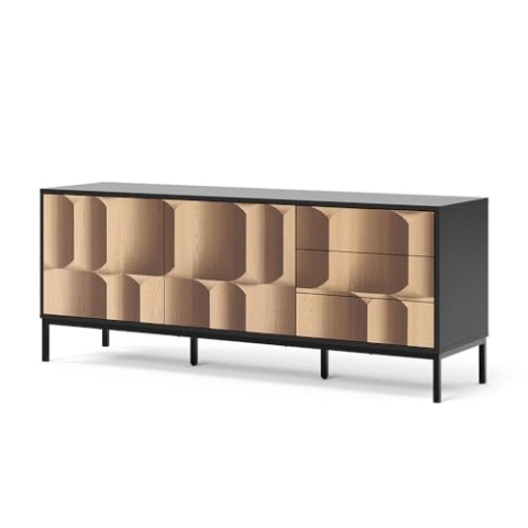 Vicco Lowboard Eliza, Schwarz/Eiche, 150 x 60 cm mit 3 Schubladen