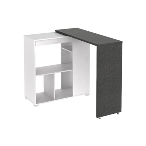 Vente-unique-Bartisch drehbar mit Stauraum - Weiß & Beton-Effekt - SATURNE