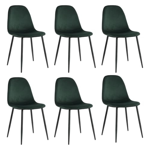 Mevsim Store Esszimmerstühle 6er Set Grün – Samtstühle ohne Armlehne – Bequeme Polsterstühle mit Metallbeinen für Küche & Esszimmer