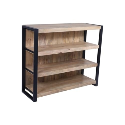 Vente-unique Barmöbel mit 3 Einlegeböden aus Mangoholz und Metall – Natur und Schwarz – Harlem II