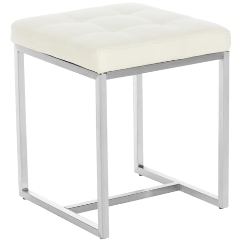 CLP Edelstahl-Sitzhocker Barci Kunstleder I Moderner Hocker Mit Hochwertiger Polsterung Und Bodenschonern I In Vielen Farben, Farbe:Creme