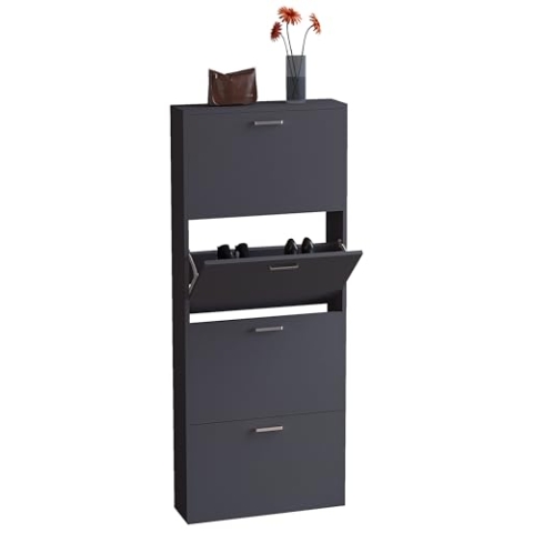 VCM Holz Regal Kipper Schuhregal Schuhschrank Schuhkipper 4 Sulos L Anthrazit