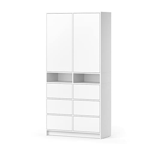 Vicco Kleiderschrank Naara, Flügeltürenschrank, Weiß, 98.6 x 200 cm mit Schubladen
