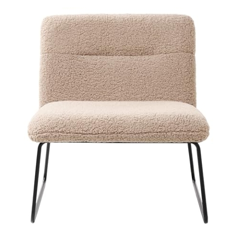 Sessel Bouclé beige mit schwarzem Metallgestell Kufengestell Retro Cotulla