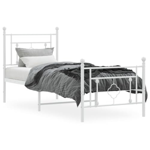 vidaXL Bettgestell, Bettrahmen mit Kopfteil Fußteil, Bett Gästebett mit Stauraum, Metallbett Einzelbett Schlafzimmerbett, Weiß 80x200cm Metall