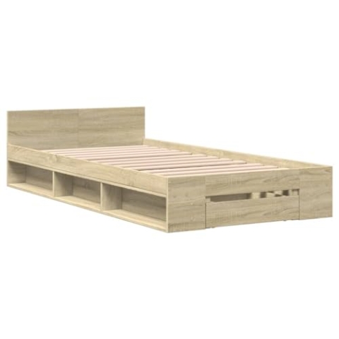 vidaXL Bettgestell, Bett mit Schublade für Schlafzimmer, Bettrahmen mit Lattenrost, Schlafzimmerbett Einzelbett, Sonoma-Eiche 100x200cm Holzwerkstoff