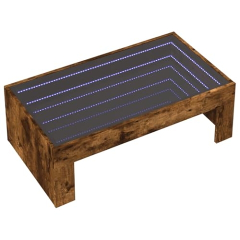 vidaXL Couchtisch, Beistelltisch mit Infinity-LED, Sofatisch Kaffeetisch für Wohnzimmer, Teetisch Wohnzimmertisch, Räuchereiche Holzwerkstoff Glas