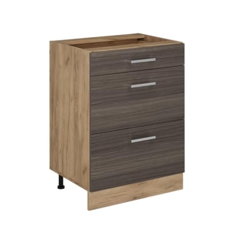 Vicco Küchenunterschrank R-Line, Edelgrau, 60 cm mit Schubladen, ohne Arbeitsplatte