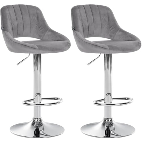 CLP 2er Set Barhocker Milet Mit Samt-Bezug I Drehbarer Barstuhl Mit Lehne Und Fußstütze, Farbe:dunkelgrau, Material Gestell:Metall in Chromoptik