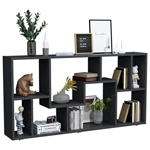 VCM Holz Standregal Bücherregal Medienregal Aufbewahrung Raumteiler Deko Regal Lanisa L Anthrazit