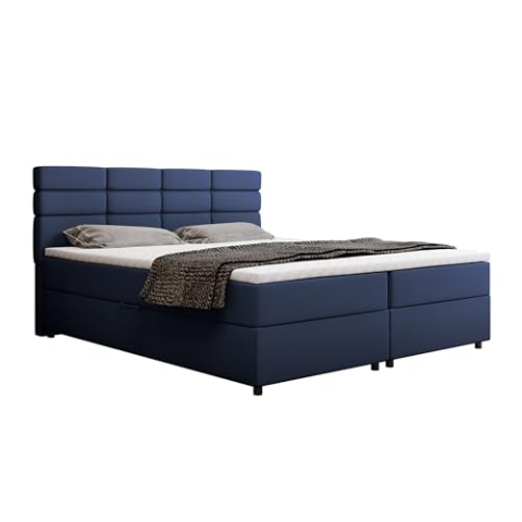PANDA MÖBEL Reve Boxspringbett 180 x 200 cm Doppelbett mit hochwertiger Bonell-Matratze und Topper, Polsterbett mit Bettkasten, Schlafzimmer, Bequem, Modern, Stilvoll