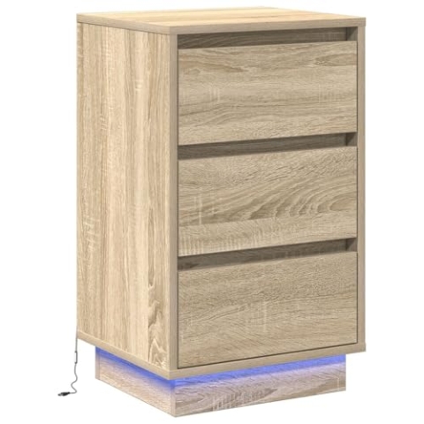 vidaXL Nachttisch Mit LED Beleuchtung Sonoma Eiche 39X345X65 cm Holzwerkstoff Moderner Nachtkommode Ideal Für Schlafzimmer Stauraum Tisch Möbel Klein Zeitgenössisch