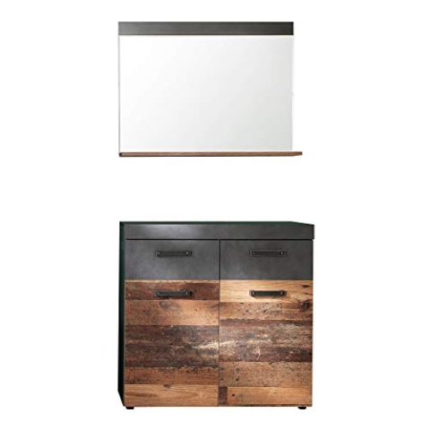 trendteam smart living - 2-teilige Garderobenkombination Garderobenmöbel - Garderobe - Indy - Aufbaumaß (BxHxT) 90 x 192 x 34 cm - Farbe Graphit Grau Matera mit Old Wood - 187992123