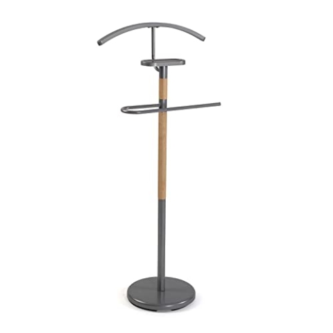 Versa Holstebro Moderner und multifunktionaler Herrendiener mit 2 Haken oder Aufhängern für Männer- oder Damenkleidung, Maßnahmen (H x L x B) 112 x 28,8 x 46,5 cm, Metall und Holz, Farbe: Grau