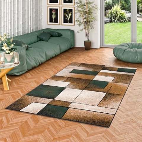 Pergamon Designer Teppich Modern Wohnzimmer Schlafzimmer Esszimmer Kurzflor Brilliant Beige Grün Fantasy