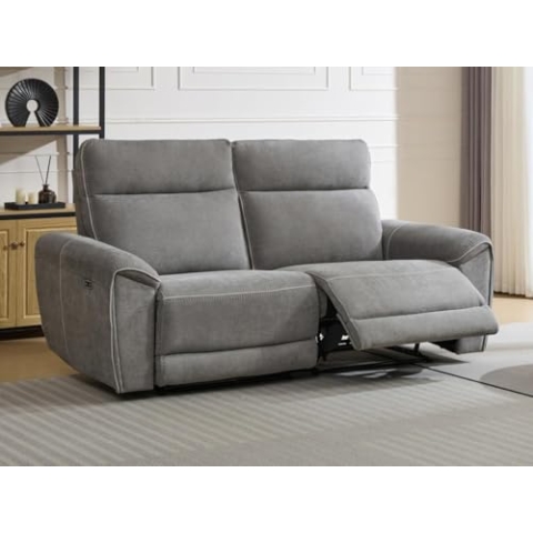 Vente-unique-Relaxsofa 3-Sitzer elektrisch - Stoff - Grau - DJARALO