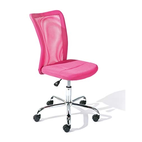 Inter Link - Kinderschreibtischstuhl - Ergonomischer Drehsessel - Höhenverstellbar - Verchromter Metallfuß- Atmungsaktiver Mesh-Gewebebezug - 360° drehbar - Pink - Bonnie