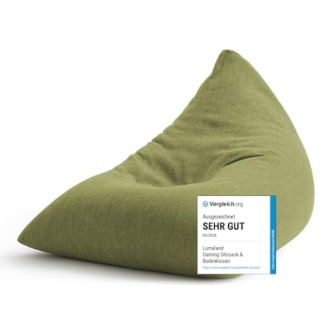 Lumaland Gaming Sitzsack & Bodenkissen | XXL Beanbag in Triangle Form | 150x100x100cm & 370l Volumen | Waschbarer & Robuster Bezug | Ideal als Sessel & Sofa verwendbar | Leichtes Sitzkissen [Lime]