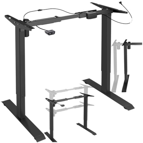 tectake höhenverstellbarer Schreibtisch, elektrisch höhenverstellbares Tischgestell, Schreibtisch Gestell aus Stahl, Variable Gestellbreite, 85-129x65x71-121cm, Belastbarkeit 70 kg - schwarz