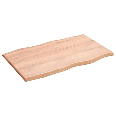 vidaXL Tischplatte, Holzplatte für Tisch Esstisch Couchtisch, Massivholzplatte Handgefertigt mit Baumkante, Ersatztischplatte, Hellbraun 80x50x2cm Massivholz Eiche Behandelt