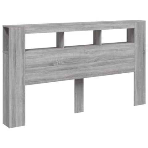 vidaXL LED Kopfteil, Bettkopfteil mit LED-Leuchten, Betthaupt mit Ablagen, Bettzubehör Schlafzimmer, Grau Sonoma 180x18,5x103,5cm Holzwerkstoff