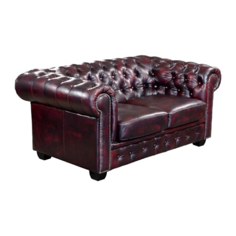 Chesterfield Ledersofa 2-Sitzer Brenton - Vintage Leder - Rot-Schwarz