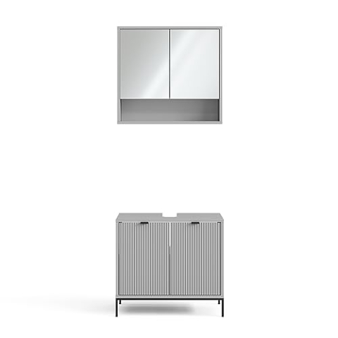 Vicco Badmöbel-Set Eliza, Badezimmerschrank-Set, Grau, 2 Teile