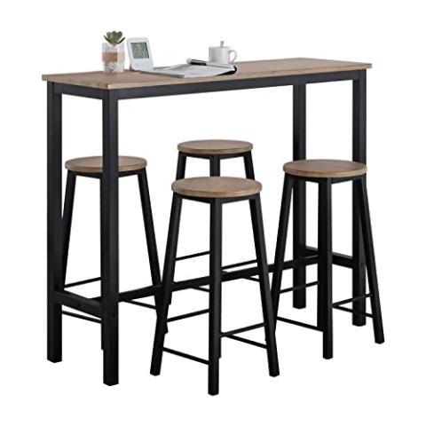 SoBuy OGT22-SCH 5-teilig Bartisch mit Stühlen Esstisch Stehtisch Balkontisch Küchentisch Bistrotisch mit 4 Barhockern Sitzgruppe Gartenmöbel Set im Industrie-Design
