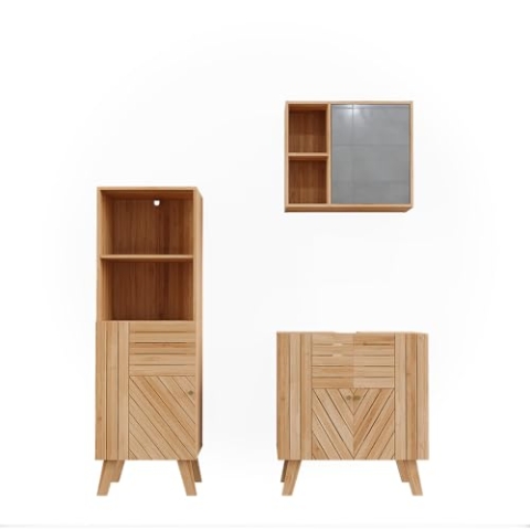 Vicco Badmöbel-Set Lucie, Bambus, 3 Teile, mit Midischrank