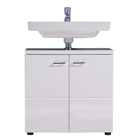 trendteam smart living - Nightlife - Waschbeckenunterschrank - Weiß/Weiß Hochglanz - Badschrank mit einem Einlegeboden - (BxHxT) 65 x 63 x 35 cm - edle Metallgriffe - Kratzfest