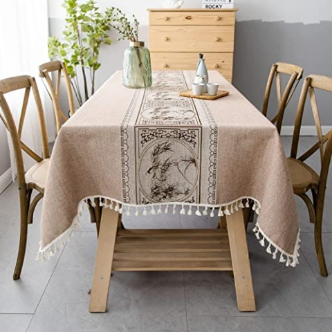 Pahajim Tischdecke Rechteckige Baumwolle Leinen Tischdecke Abwaschbar Quasten Design Gartentischdecke für Couchtisch Home Küche Speisetisch Dekoration(Braun,140 x 300 cm)