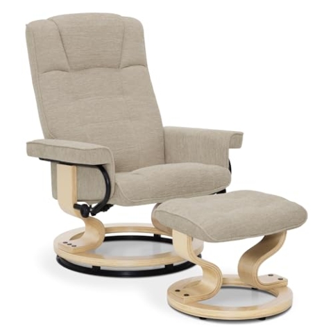 M MCombo Relaxsessel mit Hocker, 360° drehbarer Fernsehsessel mit Liegefunktion, bis 120 Kg belastbarer TV-Sessel, moderner Ruhesessel für Wohnzimmer, 9019 (Stoff, Beige)