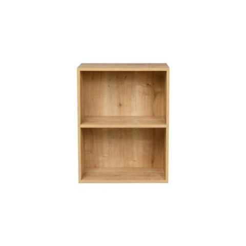 furni24 Breites Bücherregal mit 2 Fächern, Holzregal, Würfelregal, Aufbewahrungsregal, Saphir Eiche, 60x31x77h