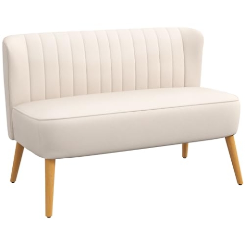 HOMCOM 2-Sitzer Stoffsofa Polstersofa Doppelsofa Sitzmöbel Loungesofa Holz Samtartiges Polyster Schaumstoff Cremeweiß 117 x 56,5 x 77 cm