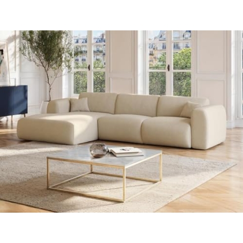 Vente-unique-Großes Ecksofa - Ecke Links - Strukturstoff - Beige - POGNI von Maison Céphy