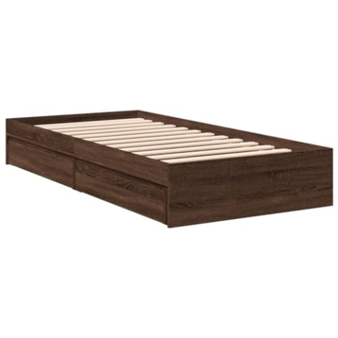 vidaXL Bettgestell, Bett mit Schubladen für Schlafzimmer, Bettrahmen mit Lattenrost, Schlafzimmerbett Einzelbett, Braun Eichen-Optik 90x200cm Holzwerkstoff
