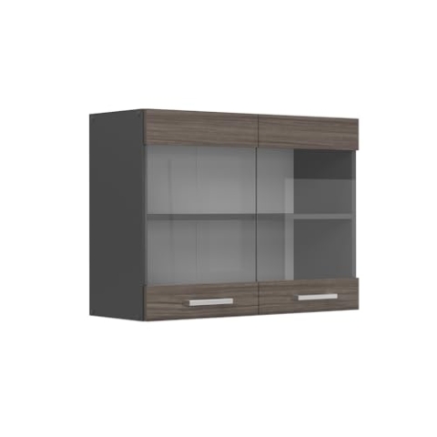 Vicco Küchenglashängeschrank R-Line, Glashängeschrank, Edelgrau, 80 cm