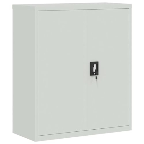 vidaXL Aktenschrank, Büroschrank mit 2 Einlegeböden, Abschließbar Metallschrank Schrank mit Türen, Aufbewahrungsschrank Büromöbel, Hellgrau Stahl