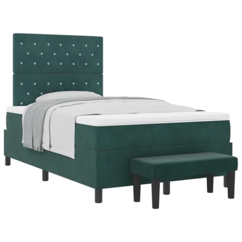vidaXL Boxspringbett mit Matratze & Bank Dunkelgrün 120x200 cm Samt