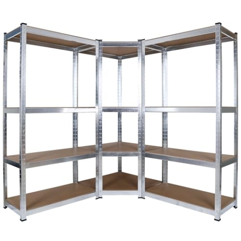 Wiltec Schwerlast Eckregal 164x150x160cm, 700 kg Gesamtlast, Steckregal verzinkt aus Stahl, Lastenregal mit 4 Ablagen, Werkstattregal