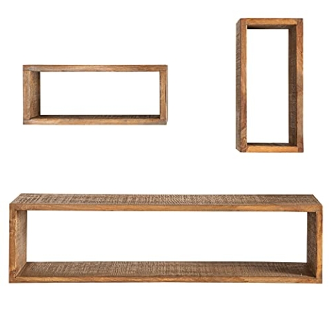 Riess Ambiente Massives Wandregal 3er Set Hemingway 94cm braun aus Mangoholz Regal Holzregal 3er-Set Wandregale aus Massivholz