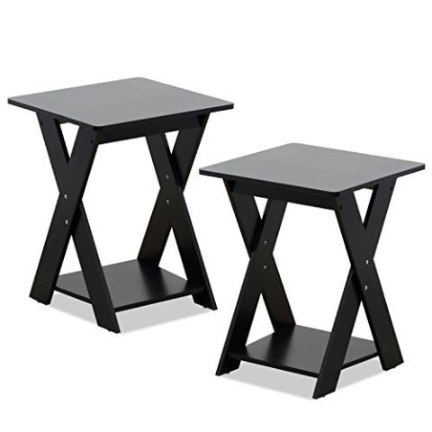 Furinno Modern Simplistic Beistelltisch mit gekreuzten Kanten, Espresso, 2er-Set