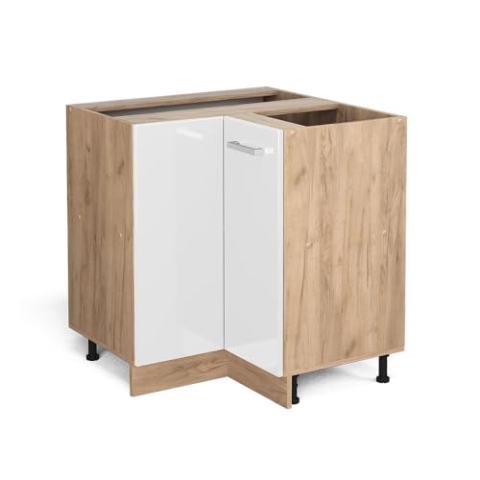 Vicco Eckunterschrank R-Line, Weiß Hochglanz/Goldkraft Eiche, 75.6 cm ohne Arbeitsplatte