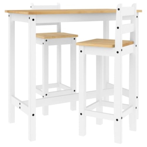 vidaXL Bar Set 3-TLG., Barstuhl mit Rückenlehne Fußstütze, Barmöbel für Küche Esszimmer Wohnzimmer, Bartisch Barhocker, Skandinavischer Stil, Weiß Massivholz Kiefer