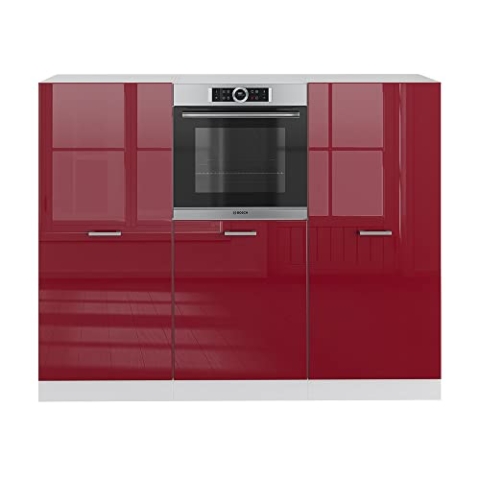Vicco Küchenblock R-Line, Bordeaux Hochglanz/Weiß, 180 cm ohne Arbeitsplatte