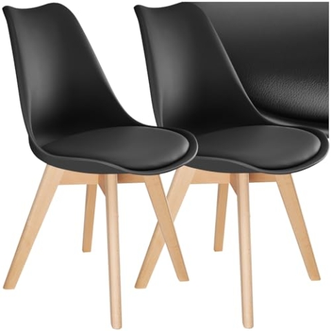 tectake® 2er Set Esszimmerstühle, Stühle, Küchenstühle modern, Essstühle, Stuhl für Wohnungseinrichtung skandinavisch, Küchenstuhl oder Esszimmerstuhl, Holzstuhl, Esszimmermöbel - schwarz, 2er Set