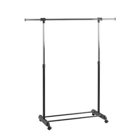 HAKU Möbel Rollgarderobe Chrom, schwarz, Kunststoff, Metall - Maße: B 95-145 cm x H 95-170 cm x T 44 cm, Style: Modern